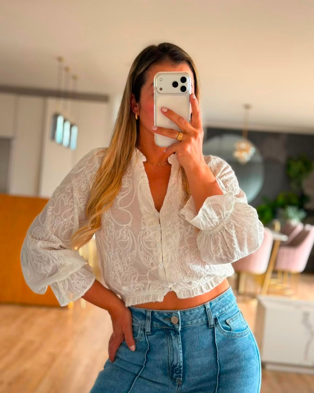 BLUSA MANGA LARGA BORDADA