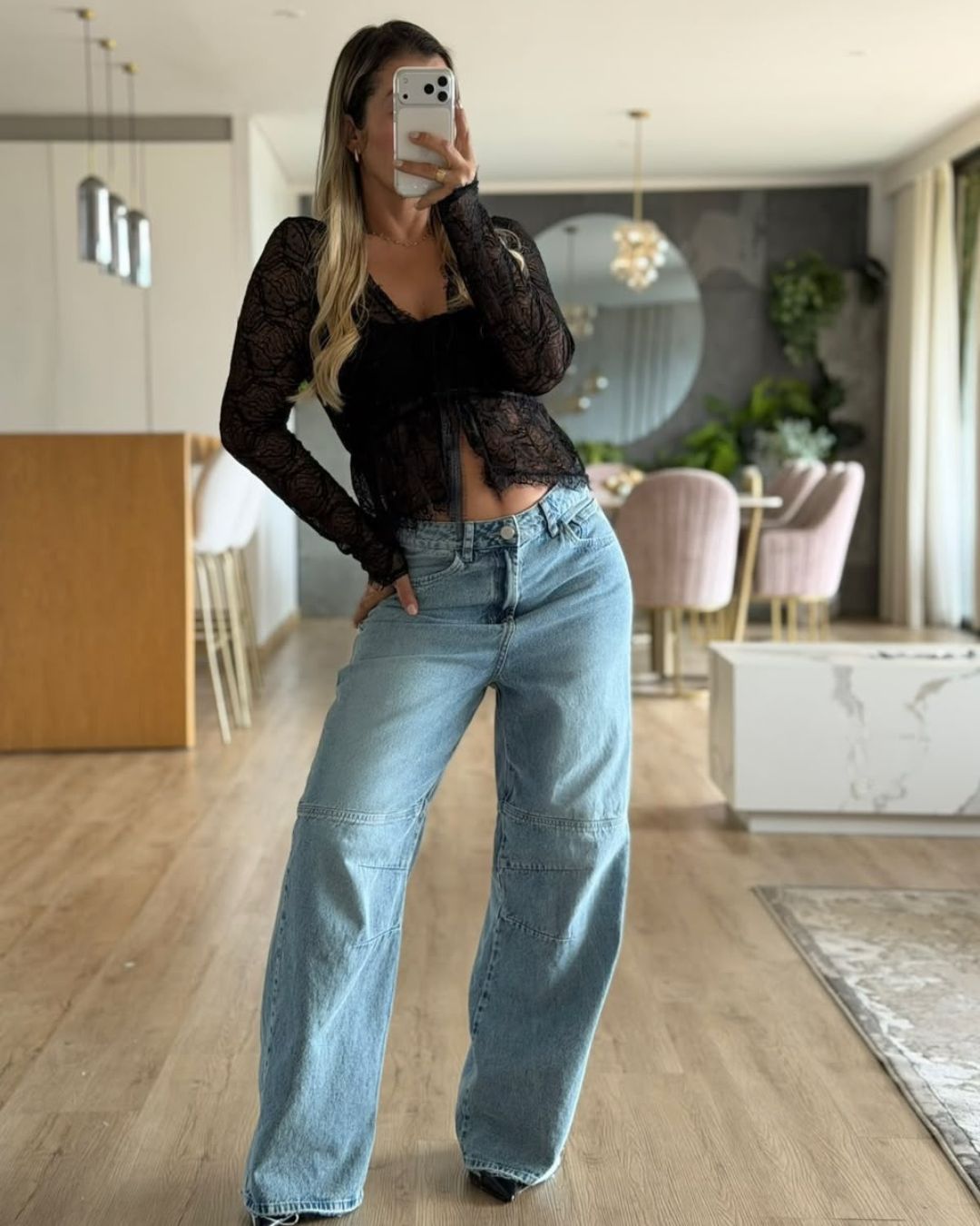 BLUSA MANGA LARGA ENCAJE