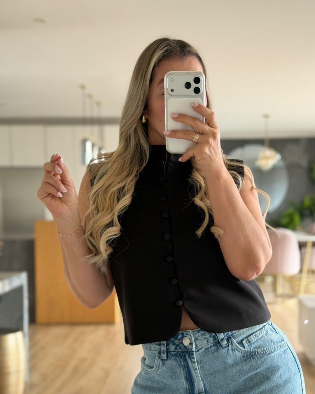 BLUSA SIN MANGAS CUELLO MAO