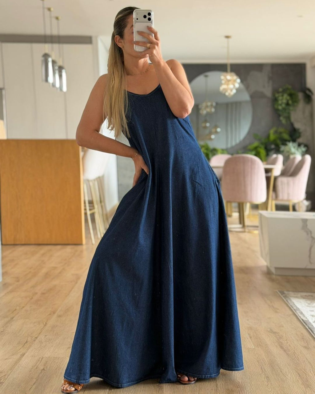 VESTIDO LARGO TIRANTES DENIM