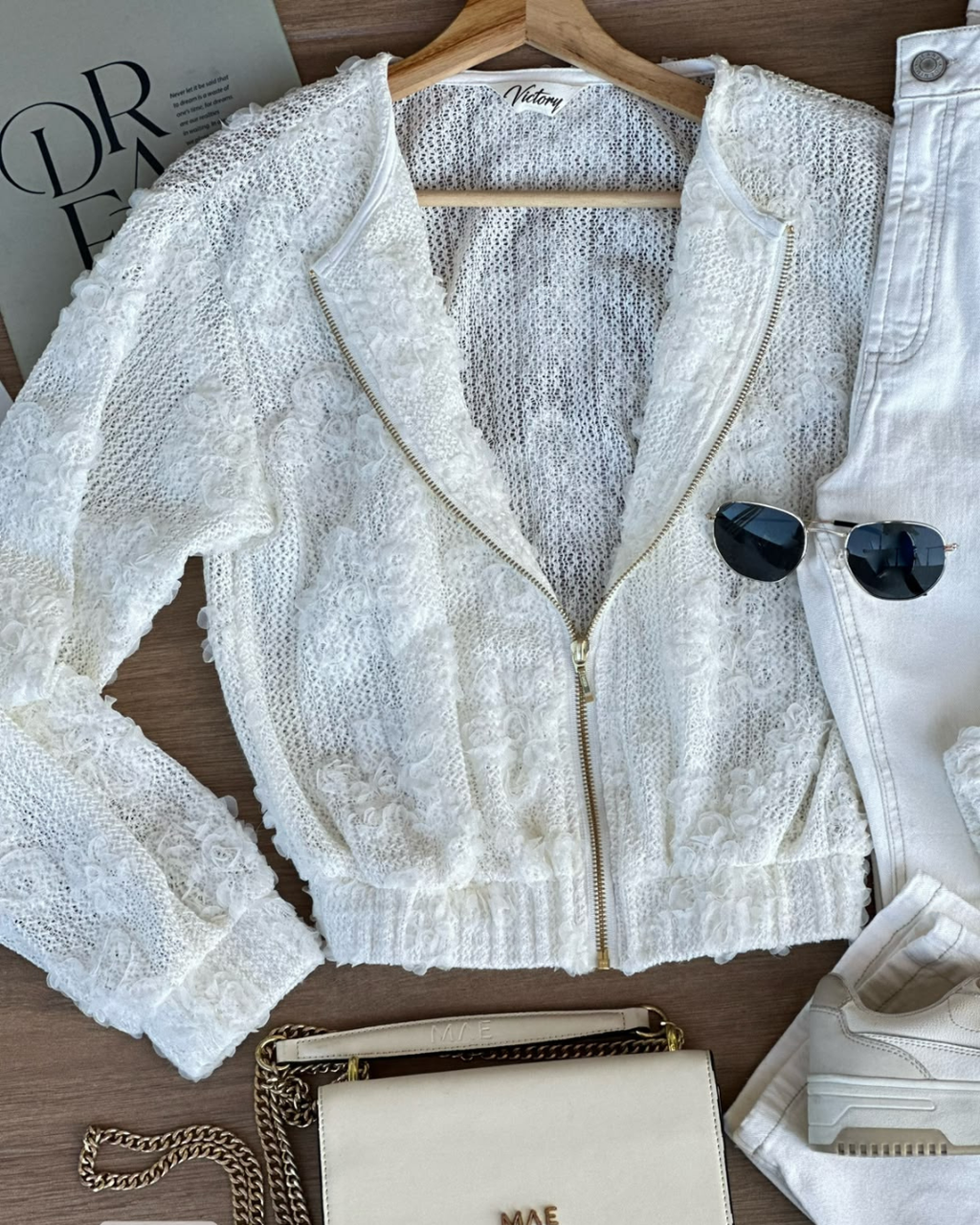 CHAQUETA MALLA CON FLORES