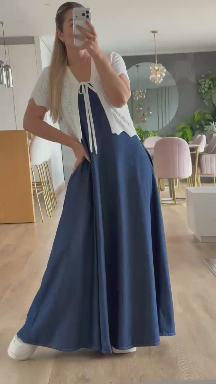 VESTIDO LARGO TIRANTES DENIM